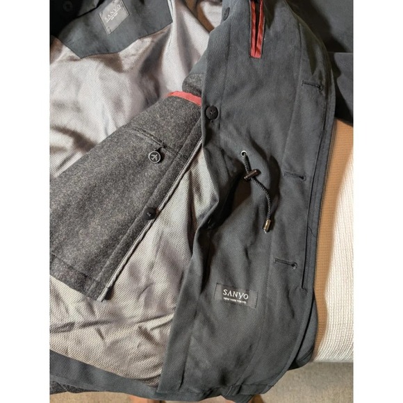 VTG Sanyo Men's Light Black Jacket Removable Liner Rayon Blend  Sz S EUC - Picture 7 of 8